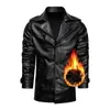 Dicke Herren-Lederjacke, langer Mantel, Herren-Trenchcoat, Business-Umlegekragen, schwarze Lederjacke, modische Kleidung, 4XL 211009