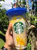 Starbucks Tumbler Mavi Bardaklar 24 OZ / 710 ML Boyutları Plastik Takla İçecek Bardaklar Mermaid Goddess Frappuccinos Renk Değiştirme Gökkuşağı Süblimasyon Boşlukları 50 adet
