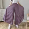 Vrouwen lente zomer geplooid losse broek mode vrouwelijke chiffon elastische taille rok zwart blauw breed been femme 210925