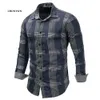 Camicie casual da uomo di marca Camicia a maniche lunghe in denim slim fit a righe Business Camisa Abbigliamento outdoor maschile traspirante 210721