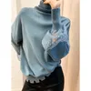 Suéteres femininos Mulheres e pulôveres vendem um suéter de gola alta real Sweater Loose Lantern Sleeve Hollow Lazy Wind Pull femme nouveaute 2022