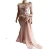 Rose Dubaï Sirène Robe De Soirée Avec Dentelle Grand Arc Fleur Perles Arabe Robes De Bal 2022 Fiançailles Femmes Musulman Robe De Soirée Robes De Fiesta Robe Soir￩e