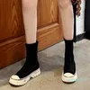 Stivali tacco medio conciso moda femminile slip on scarpe da donna fondo spesso solido sopra il ginocchio scarpa punta tonda casual da donna