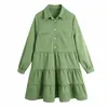 Lente vrouwen tiered ruche mini shirt jurk vrouwelijke negen kwart mouw kleding casual dame losse vestido D7393 210430