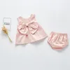 1-3 anni Baby Girl Set di abbigliamento Summer nata Abito femminile Infant Bow Gilet senza maniche Top + Pantaloni Due pezzi 210521