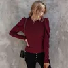 Top t-shirt for Women Autumn Winter Solid Color Women's Slim Fit Blouses female Full Casual t shirt tops Puff Sleeve 210514