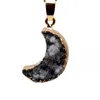 Natural Crystal Stone Druzy Moon Shape Pendant Necklaces Decor Gold Plated Jewelry For Women Men With Chain
