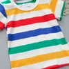 여름 어린이 면화 아기 소년 소녀 옷 스트라이프 T 셔츠 턱받이 반바지 2 개/대 유아 어린이 패션 유아 Tracksuits