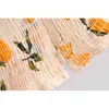 Evfer Women Summer Orange Print Kort Camis Laides Fransk stil Vintage Elastisk Midja Små Toppar Söt Tjej Chiffon Sling 210421