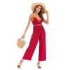 Tute da donna Pagliaccetti Donna 2022 Rosso senza maniche con scollo a V Solid Bandage Bretella Tuta Summer Ladies Casual Tuta complessiva Elegante