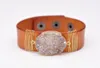 Tennis Diy Handcraft Natural Elegant Druzy lederen armband manchet polsband unisex lichtbruin met witte edelsteen