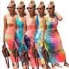 Damska Seksowna Bodycon Tank Dress Bez rękawów Basic Club Tie Dye Długie Suknie Backless S M L XL XXL