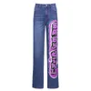 Y2K Moda Impresso Calças de Jeans Mulheres Streetwear Harajuku Denim Cintura Alta Largura Pants Feminino Casual Estética Calça Longa 210515