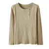 Spring Wild Button Slim Loose Tshirt O Neck Cotton Female Koreański T-shirt Długi rękaw Dorywczo Downing Koszula dla kobiet 12986 210415