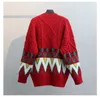H.SA Women Sweater and Cardigans V neck Button Up Knit Sweater Coat Argyle Winter Thick Warm Oversized Sweater Long Cardigans 210716