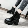 Boots Women Rouund Toe Women’s Shoes 2021 Fashion Slip on Woman 9.5 سم كعب أسود أسود 35-40