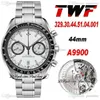 TWF Racing A9900 Cronografo automatico Orologio da uomo Lunetta tachimetrica nera Quadrante bianco Bracciale in acciaio inossidabile Super Edition 329.30.44.51.04.001 Puretime D4