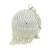 Borsa con strass di lusso con nappa, manico ad anello, borsa a forma di palla, pochette glitterata, bordatura hardware per borse portaoggetti per feste