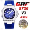 GRF V3 Calendario annuale 5726/1A-014 A324 Orologio automatico da uomo Fasi lunari 324SC Quadrante blu sfumato Cinturino in caucciù nero Super Edition 2021 Orologi Puretime I9