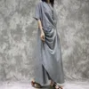 Johnature Summer Cotton Linen Solid Color V-neck Short Sleeve Irregular Pleated Dresses Simple Comfortable Women Dress 210521