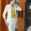 بدلات نسائية بليزرز أزياء النساء S-5XL Work V-Neck Pant Suit Office Lady Ol Black White Jacket Blazer Coat و 2 قطعة مجموعة