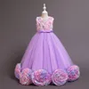 2021 Cute Flower Girl Dresses Jewel Neck 3D Florals Girl Pageant Gown Cascading Ruffle Sweep Train Custom Made Birthday Ball Gowns