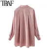 TRAF Kadınlar Moda Yumuşak Dokunmatik Gevşek Bluzlar Vintage Uzun Kollu Button-Up Kadın Gömlek Blusas Chic Tops 210415