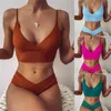 11 Cores Sexy 2021 Cintura alta Mulheres Swimwear Banhando Tanga Bikini Set Brazilian Swimsuit Feminino Natação Terno 210319