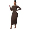 Осень зимние женские платья плюс размер 3XL с длинным рукавом цельные платье повседневная Bodycon длинные юбки тощая коричневая упакованная бедра юбка весенняя одежда 5609