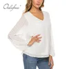Spring Autumn Fashion Women Chiffon Long Sleeve See Through V Neck Embroidery Loose Blouse Shirt Top 210415