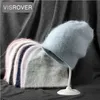 VISROVER 10 Farben Kaninchenfell Lurex Damen Wintermütze einfarbige Herbstmützen passend zu warmen weichen Mützen-Skullies Geschenk 211229