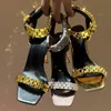 2022 Luxury Designer high heel sandals women's metal watch with word buckle 10cm thick heel Roman open toe latest fashion spring and summer shoes golden white 35-41 box