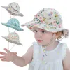 2021 bébé enfants casquettes de soleil grenadine couleurs unies pleines fleurs imprimer fille été protéger cou capeline ventiler visière confortable avec arc