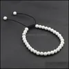 Smycken toppkvalitet 6mm vit runda släta stenpärlor armband för kvinnor eller män diy handgjorda strängstorlek justerbar pärlor, strängar droppar
