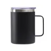 Tasse à café réutilisable de 16 oz avec poignée à double paroi en acier inoxydable isolée sous vide tasses à large bouche bière camping tasse de voyage gobelet enduit de poudre couvercles fermés coulissants