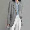 Blau Grau Anzug Blazer Frauen Casual Slim Frühling Herbst Weibliche Single Button Kerb Kragen Jacke Büro Dame Arbeitskleidung 210608