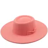 Kvinnor platt topp 9,5 cm bred Brim Fake Wool Fedora Hat Lady Bröllopsfest Vintage Jazz British Panama Cap Hats