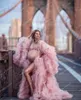 Casual Dresses Chic Pink Puffy Tulle Maternity Robes Långärmad Sexig Sheer Dressing Gowns Plus Size Custom Made Po Shoot