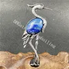 Alloy Red-crowned Crane (Grus japonensis) Pendant Brooch Pin Set With Natural Quartz Crystal Semi-Precious Gemstone for Jewelry Making Women Girls Dress Accessories