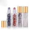 10ml Natural Semiprecious Stones Ssential Olja Ädelsten Roller Ball Flaskor Klar glas Healing Crystal Chips DH6868