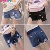 Short de maternité en denim de mode d'été taille élastique ventre court jeans vêtements pour femmes enceintes trou déchiré grossesse 210713