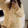 Домашняя костюмы корейской соли Orange Print Pajamas для женщин осень Pijama Pajamas с длинным рукавом 2 частей набор PJS Dropshipping