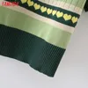 Tangada Coréia Chic Mulheres Verde Coração Verão Colheita Sweater de Manga Curta Senhoras Tops Jumper Tops 7Y26 210609