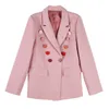 mujeres slim fit pink blazer
