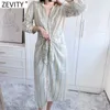 Zevity Women Vintage Striped Print Singel Breasted Casual Shirtdress Kvinna Fram Båge Bundet Business Vestido Chic Dresses DS8174 210603