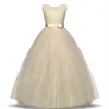 High-end Girls Wedding Party Flower Girl Dress Bridesmaid Kläder Prinsessan Klänningar Tonårsflicka Vit Tulle Aftonklänningar 5 14 Y G1129