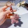 Luxury Crystal French Bulldog Keychain Lanyard Full Leather Strap Dog Keychains Women Bag Charms Men Car Key Ring 210409