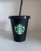 Starbucks Mermaid Goddess 16oz/473ml Plastic Mugs Tumbler Reusable Black Drinking Flat Bottom Pillar Shape Lid Straw Cups 10pcs