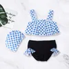 Koreańskie dziewczyny Dwa komputery Sprawdzone Kawałki kąpielowe Dzieci Ruffles Tank Bikini Zestaw Dla Dzieci Moda Maluch Swimsuit 210529