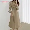 Aelegantmis Coréen Casual Casual Casual Sashes Long Blazer Trench Femmes Bureau Dame Manteau avec ceinture Femme Élégante OL 210607